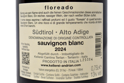 TYROL DU SUD DOC SAUVIGNON BLANC "FLOREADO" 2020 - KELLEREI ANDRIAN