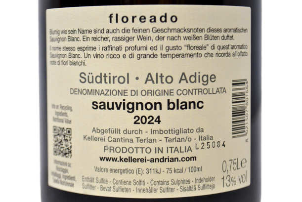 TYROL DU SUD DOC SAUVIGNON BLANC "FLOREADO" 2020 - KELLEREI ANDRIAN