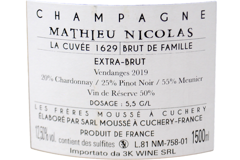 CHAMPAGNE EXTRA BRUT "LA CUVEE 1629" MAGNUM - CHAMPAGNE MATHIEU NICOLAS