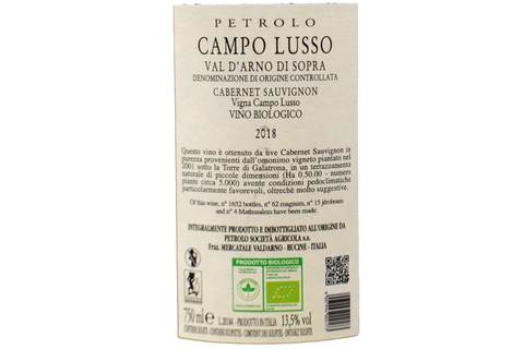VAL D'ARNO DI SOPRA CABERNET SAUVIGNON DOC BIO "CAMPO LUSSO" 2018 - PETROLO