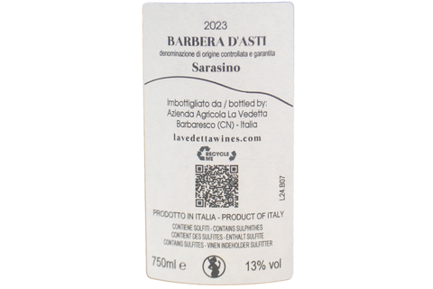 BARBERA D'ASTI DOCG "SARASINO" 2023 - LA VEDETTA WINES