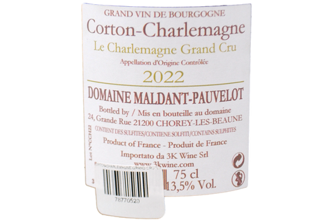 CORTON-CHARLEMAGNE GRAND CRU "LE CHARLEMAGNE" 2022 (715 BOTTIGLIE PRODOTTE) - DOMAINE MALDANT PAUVELOT