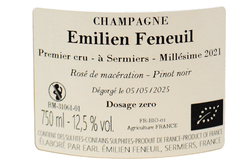 CHAMPAGNE BIO PREMIER CRU À SERMIERS ROSÉ DE MACÉRATION DOSAGE ZERO 2021 - ÉMILIEN FENEUIL