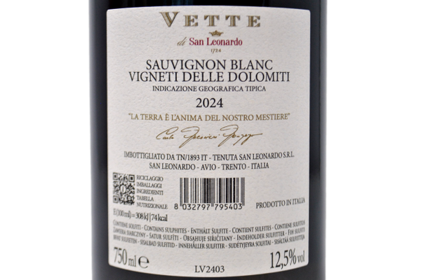 VIGNETI DELLE DOLOMITI IGT SAUVIGNON BLANC "VETTE" 2024 - TENUTA SAN LEONARDO