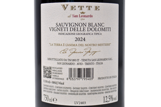 VIGNETI DELLE DOLOMITI IGT SAUVIGNON BLANC "VETTE" 2024 - TENUTA SAN LEONARDO