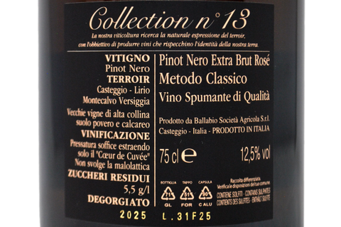 METODO CLASSICO BLANC DE NOIRS EXTRA BRUT ROSÉ "NOIR COLLECTION N°13" - BALLABIO