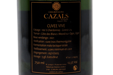 CHAMPAGNE LE-MESNIL-SUR-OGER GRAND CRU BLANC DE BLANCS EXTRA BRUT "CUVÉE VIVE" BASE 2021 - CAZALS