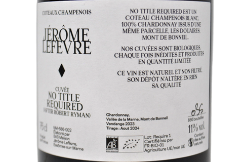 COTEAUX CHAMPENOIS BLANC 100% CHARDONNAY "CUVÉE NO TITLE REQUIRED (AFTER ROBERT RYMAN)" VENDEMMIA 2023 - JÉROME LEFEVRE