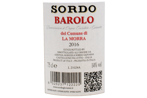 BAROLO DOCG DEL COMUNE DI LA MORRA 2016 - SORDO