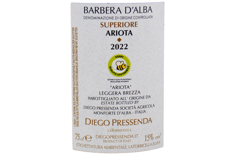 BARBERA D'ALBA SUPERIORE DOC "ARIOTA" 2022 - DIEGO PRESSENDA