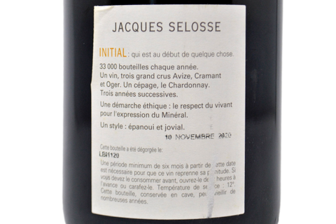 CHAMPAGNE GRAND CRU BRUT BLANC DE BLANCS "INITIAL" SBOCCATURA 10 NOVEMBRE 2020 - JACQUES SELOSSE