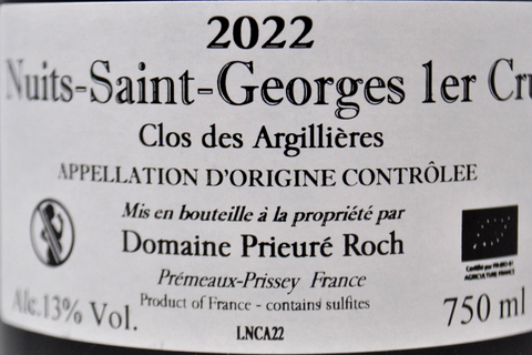 NUITS-SAINT-GEORGES PREMIER CRU AOC "CLOS DES ARGILLIÈRES" 2022 - DOMAINE PRIEURÉ ROCH
