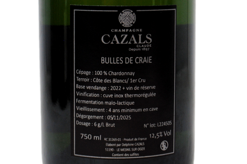 CHAMPAGNE LE-MESNIL-SUR-OGER 1ER CRU BLANC DE BLANCS BRUT "BULLES DE CRAIE" - CAZALS