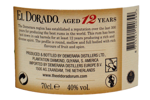RHUM VIEILLI 15 ANS SPECIAL RESERVE "EL DORADO" 0,70 L - DEMERARA DISTILLERS