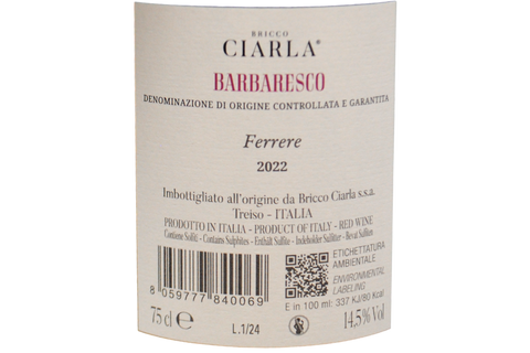 BARBARESCO DOCG "FERRERE" 2022 - BRICCO CIARLA