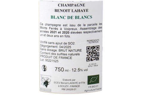 CHAMPAGNE A BOUZY GRAND CRU BRUT NATURE BLANC DE BLANCS BIO - BENOIT LAHAYE