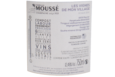 CHAMPAGNE BLANC DE NOIRS DOSAGE ZÉRO "LES VIGNES DE MON VILLAGE" - MOUSSÉ