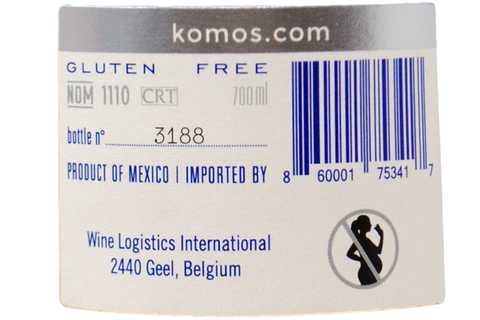 TEQUILA 100% DE AGAVE AZUL AÑEJO CRISTALINO - TEQUILA KOMOS