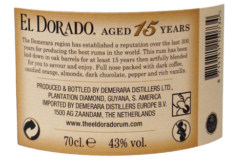 RHUM VIEILLI 15 ANS SPECIAL RESERVE "EL DORADO" 0,70 L - DEMERARA DISTILLERS