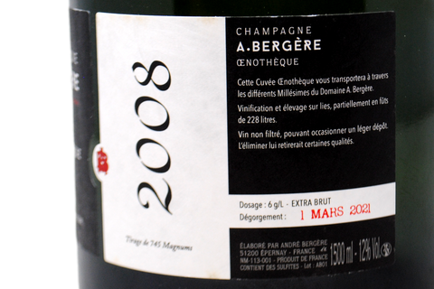 CHAMPAGNE EXTRA BRUT "OENOTHÈQUE" 2008 MAGNUM - A. BERGERE