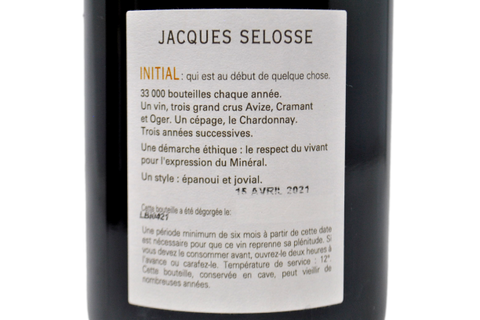 CHAMPAGNE GRAND CRU BRUT BLANC DE BLANCS "INITIAL" SBOCCATURA 15 APRILE 2021 - JACQUES SELOSSE