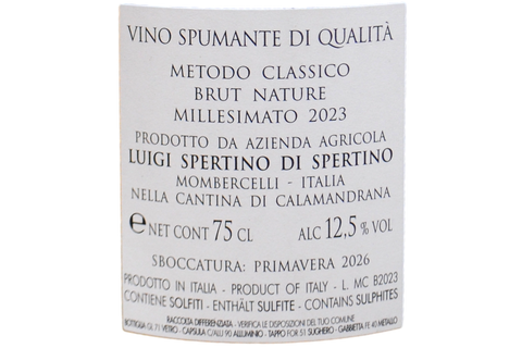 METODO CLASSICO BLANC DE NOIRS BRUT NATURE MILLESIMATO 2023 - LUIGI SPERTINO