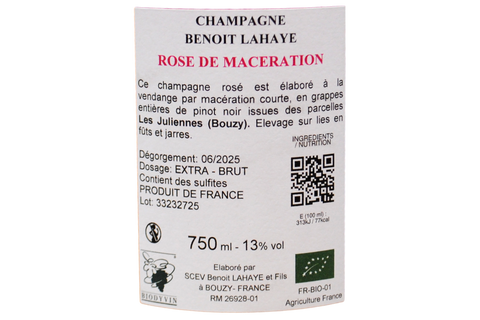 CHAMPAGNE EXTRA BRUT A BOUZY ROSE DE MACÉRATION BIO - BENOIT LAHAYE