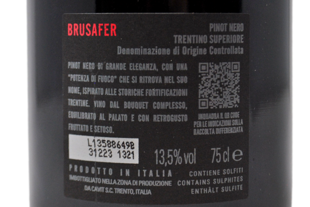 TRENTINO SUPERIORE DOC PINOT NERO "BRUSAFER" 2022 - CAVIT