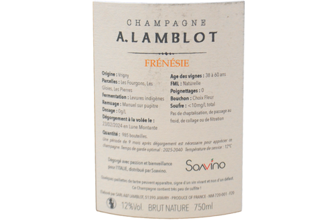 CHAMPAGNE BRUT NATURE "FRÉNÉSIE MEUNIER" - A. LAMBLOT (985 BOTTIGLIE PRODOTTE)