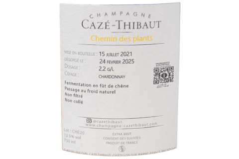 CHAMPAGNE BLANC DE BLANCS EXTRA BRUT "CHEMIN DES PLANTS" 2020 - CAZÉ THIBAUT