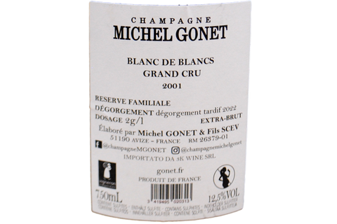 CHAMPAGNE À AVIZE GRAND CRU BLANC DE BLANCS EXTRA BRUT "PRESTIGE" 2001 - MICHEL GONET