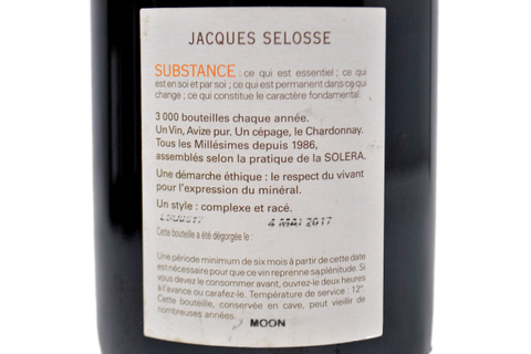 CHAMPAGNE GRAND CRU BRUT BLANC DE BLANCS "SUBSTANCE" SBOCCATURA 4 MAGGIO 2017 - JACQUES SELOSSE