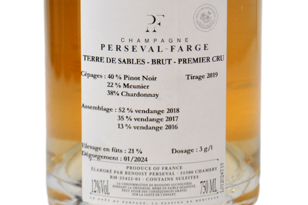 CHAMPAGNE BRUT CHAMERY PREMIER CRU "TERRE DE SABLES" - PERSEVAL-FARGE