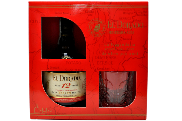 RUM AGED 12 YEARS FINEST DEMERARA "EL DORADO" 0,70 L PACK ESCLUSIVO CON BICCHIERI- DEMERARA DISTILLERS (Copia)