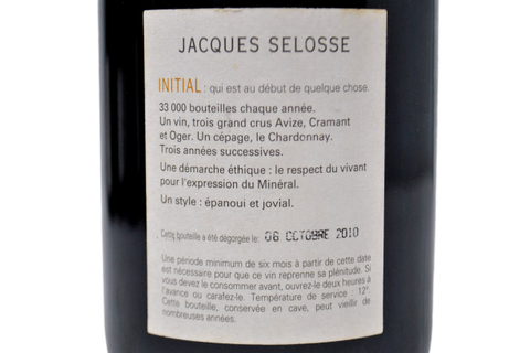 CHAMPAGNE GRAND CRU BRUT BLANC DE BLANCS "INITIAL" SBOCCATURA 6 OTTOBRE 2010 - JACQUES SELOSSE