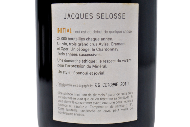 CHAMPAGNE GRAND CRU BRUT BLANC DE BLANCS "INITIAL" SBOCCATURA 6 OTTOBRE 2010 - JACQUES SELOSSE