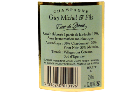 CHAMPAGNE BRUT MILLÉSIME 1998 VINOTHEQUE "CUVÉE DU PRIEURÉ" - GUY MICHEL ET FILS
