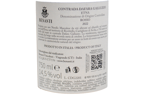 ETNA ROSSO DOC "CONTRADA DAFARA GALLUZZO" 2022 - BENANTI