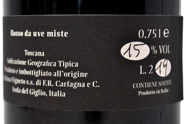 TOSCANA IGT "ROSSO SAVERIO” VIGNETO ISOLA DEL GIGLIO 2019 - ALTURA
