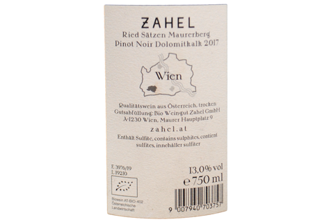 RIED SÄTZEN MEURERBERG PINOT NOIR DOLOMITKALK 2017 BIO - ZAHEL