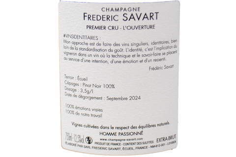 CHAMPAGNE PREMIER CRU EXTRA BRUT BLANC DE NOIRS A ÉCUEIL "L'OUVERTURE" - FREDERIC SAVART