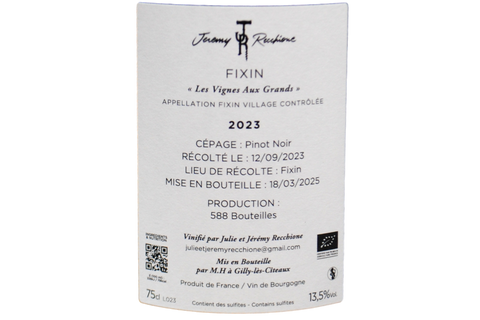 FIXIN "LES VIGNES AUX GRANDS" BIO 2023 (588 BOTTIGLIE PRODOTTE) -  JÉRÉMY RECCHIONE