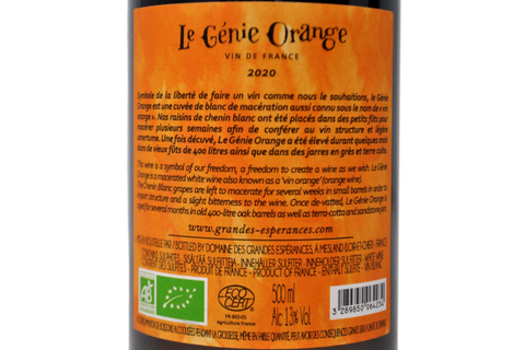 CHENIN BLANC ORANGE "LE GENIE ORANGE" 0,50 L 2020 - DOMAINE DES GRANDES ESPERANCES