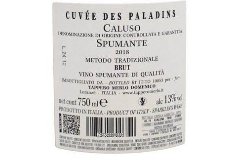 CALUSO SPUMANTE DOCG "CUVÉE DES PALADINS" 2018 - TAPPERO MERLO