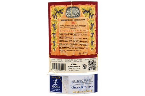 RIOJA TINTO GRAN RESERVA “VINA TONDONIA COSECHA” 2004 - LOPEZ DE HEREDIA