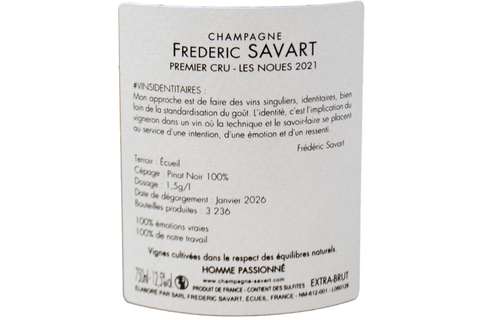CHAMPAGNE ÉCUEIL PREMIER CRU BLANC DE NOIRS EXTRA BRUT LIEU-DIT "LE NOUES" 2021 - FREDERIC SAVART
