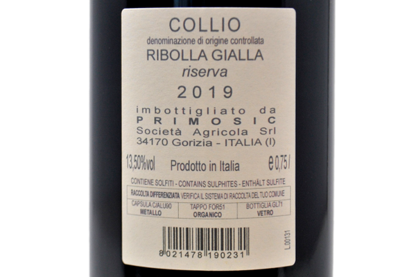 COLLIO RIBOLLA GIALLA DOC RISERVA 2019 - PRIMOSIC