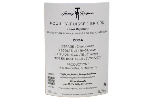 POUILLY FOUISSÉ PREMIER CRU "CLOS REYSSIER" 2024 - JÉRÉMY RECCHIONE
