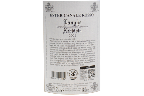 LANGHE NEBBIOLO DOC "ESTER CANALE ROSSO" 2023 - GIOVANNI ROSSO