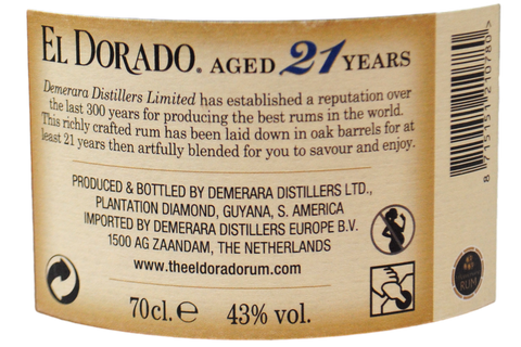 RUM AGED 21 YEARS FINEST DEMERARA "EL DORADO" 0,70 L - DEMERARA DISTILLERS